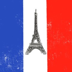 illustration of eiffel tower in paris on french flag