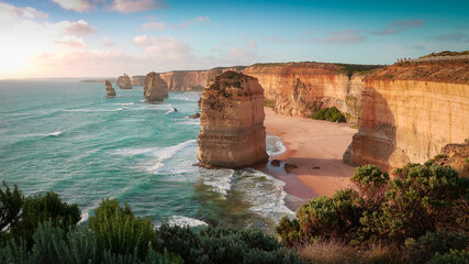 Sunset at Twelve Apostles - Great Ocean Road in Australia - 419833052