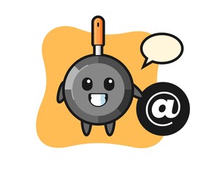 Cartoon illustration of frying pan standing beside the At symbol