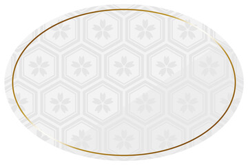 楕円形のフレーム　ホワイト＆ゴールド　全面に亀甲模様