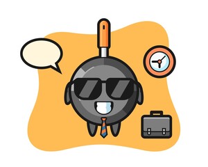 Cartoon mascot of frying pan as a businessman