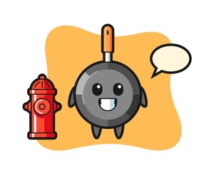 Mascot character of frying pan as a firefighter
