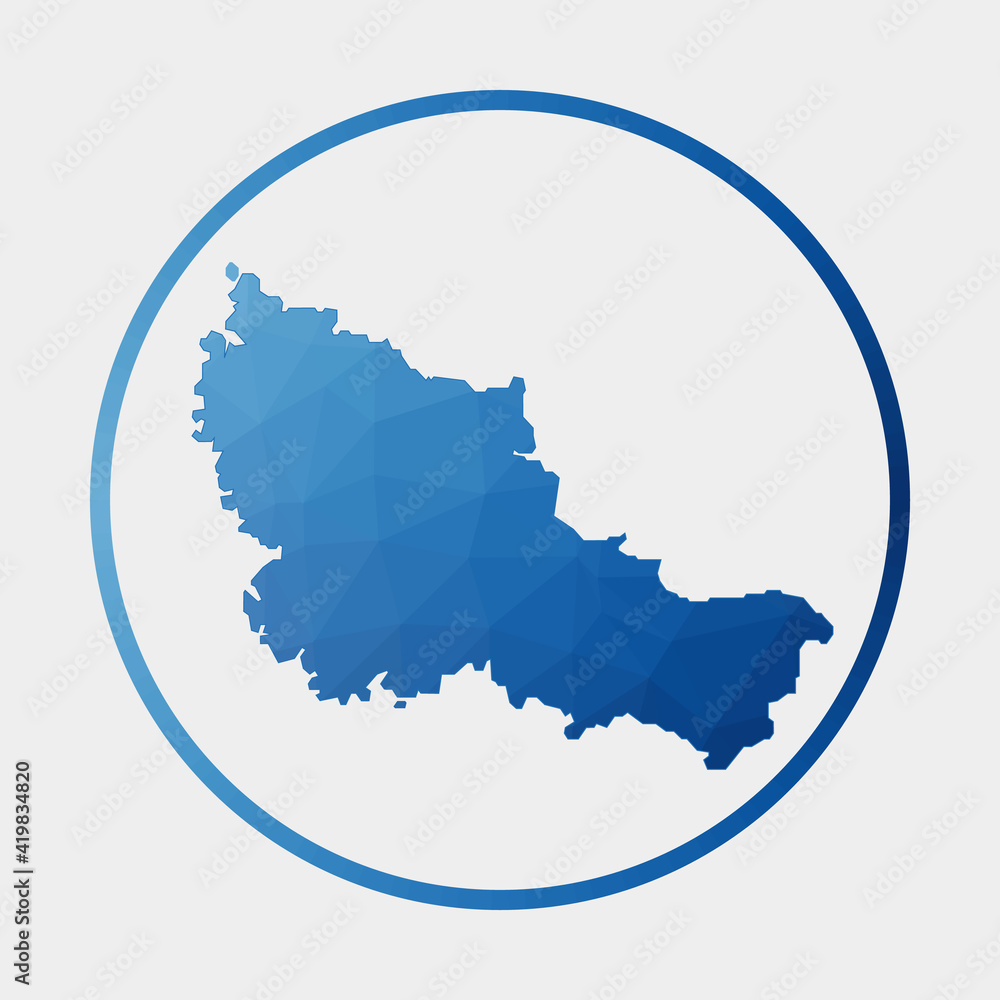 Poster belle ile icon. polygonal map of the island in gradient ring. round low poly belle ile sign. vector 