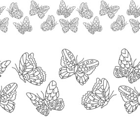 Seamless border, ribbon. Line art butterfly. Design for duct tape, adhesive tape, dyeing, textile, wallpaper. 