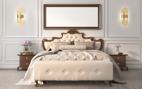 3d render of bedroom in classic style 3d illustration