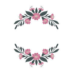 Fototapeta na wymiar Red Campion meadow wildflower wreath clipart isolated on white background. Folksy decorative floral botanical round frame vector illustration.