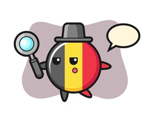 Belgium flag badge cartoon character searching with a magnifying glass