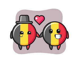 Belgium flag badge cartoon character couple with fall in love gesture