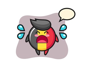 Belgium flag badge cartoon illustration with crying gesture