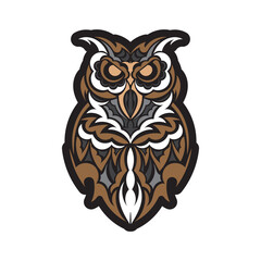 Owl in boho style. Exclusive style. Good for prints, postcards and printing. Vector