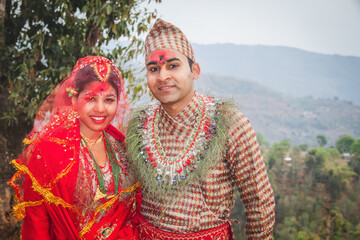 Happy Newlywed Hindu Bride and Groom