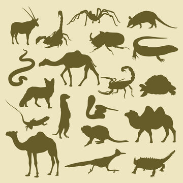 Desert Animals Silhouette Vector. Set of African Animals Clip Art Illustration.