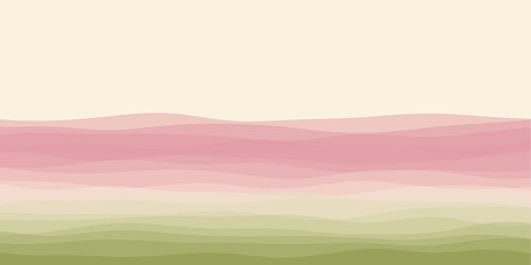 Abstract waves cover. Horizontal background with curves in green pink colors. Artistic vector illustration.