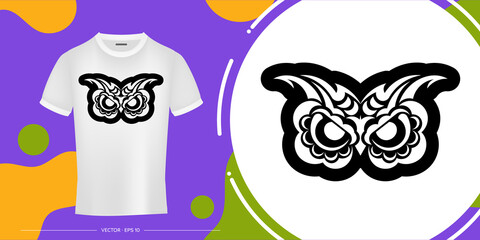 Owl print from patterns. Exotic bird in boho style. Vector illustration.