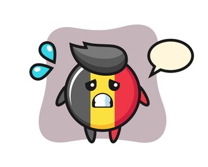 Belgium flag badge mascot character with afraid gesture