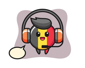 Cartoon mascot of belgium flag badge as a customer service