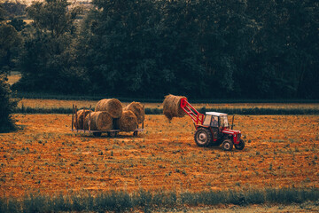 Farmer driving tractor on field. Agriculture concept. © Kitja