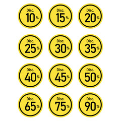 Design a sticker or label for information on discount sales promotion retail products.