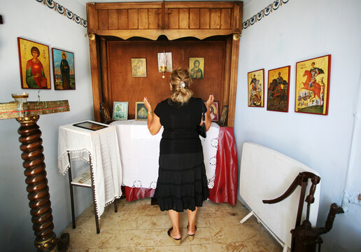 Prayer at little chapel in Prince Island Kinaliada in Istanbul, Turkey.