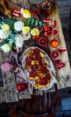 crepe suzette with bloody oranges .selective focus.
