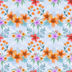 Colorful hand drawn flower pattern design. can use for fabric textile wallpaper background.