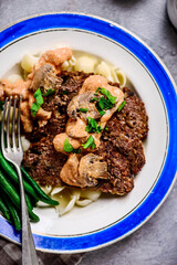 Meatloaf stroganoff with pasta.selective focus..style rustic