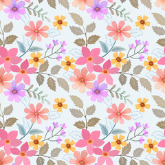 Colorful hand drawn flower seamless pattern design. can use for fabric textile wallpaper.