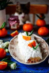 Meringue roll with tangerine jam.style vintage