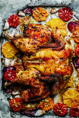 roast chicken with orange and ginger.style rustic