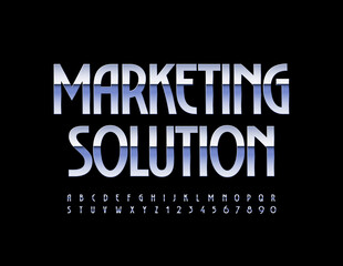 Vector business logo Marketing Solution. Elegant metal Font. Silver Alphabet Letters and Numbers set