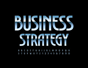 Vector silver logo Business Strategy. Modern Steel Font. Creative Alphabet Letters and Numbers set. 