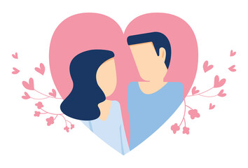 Romantic illustrations with man and woman on heart