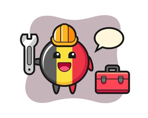 Mascot cartoon of belgium flag badge as a mechanic