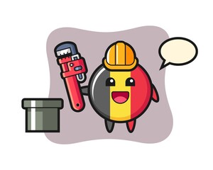 Character illustration of belgium flag badge as a plumber