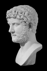 Head and shoulders detail of the ancient man with beard sculpture. Antique face with whiskers...