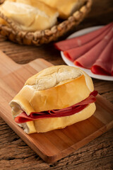 Mortadella bread sandwich. Mortadella sandwich typical of Brazil.