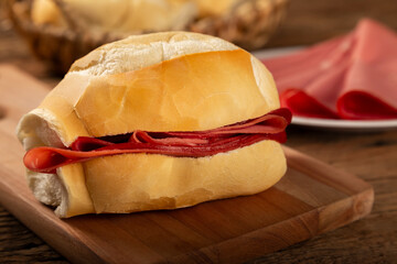 Mortadella bread sandwich. Mortadella sandwich typical of Brazil. © WS Studio