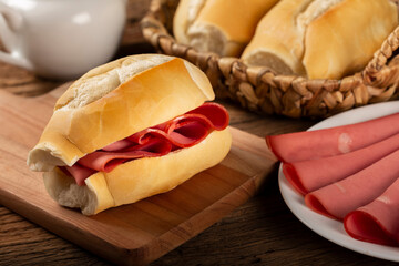 Mortadella bread sandwich. Mortadella sandwich typical of Brazil. © WS Studio