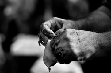 Fishing details in Sicily, black and white