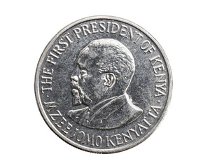 One kenya coin shilling on a white isolated background