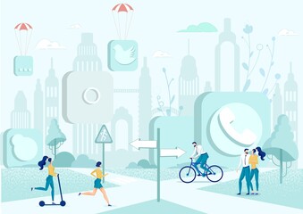 City with Social Media Icons Instead Buildings