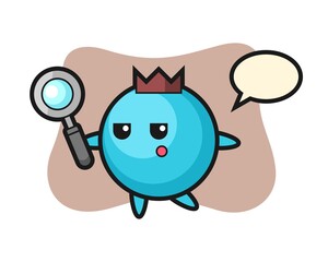 Blueberry cartoon character searching with a magnifying glass