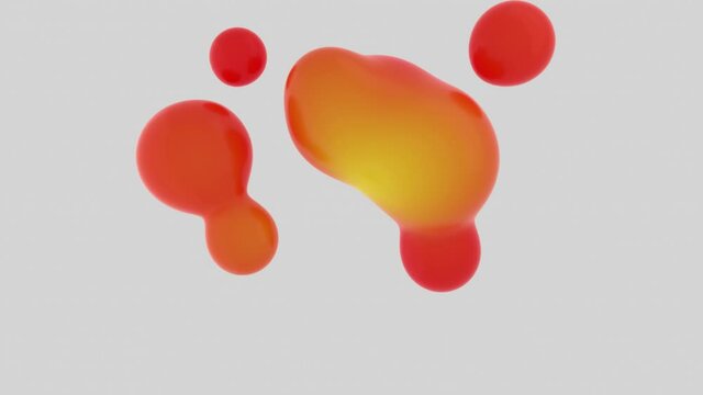 Liquid bubbles rotate and flow into each other. 3D-render.