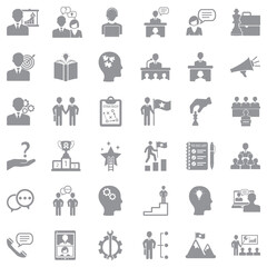Coaching Business Icons. Gray Flat Design. Vector Illustration.