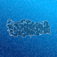 Network map of Turkey. Country digital connections map. Technology, internet, network, telecommunication concept. Vector illustration.