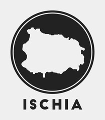 Ischia icon. Round logo with island map and title. Stylish Ischia badge with map. Vector illustration.