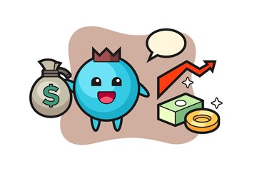 Blueberry illustration cartoon holding money sack