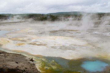 Grand Prismatic Spring from Midway Geyser Basin, Yellowstone National Park, Wyoming, United States