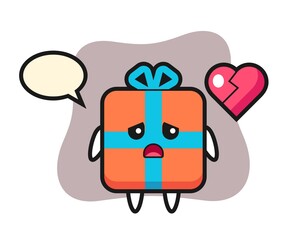 Gift box cartoon illustration is broken heart