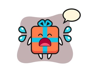 Gift box cartoon illustration with crying gesture